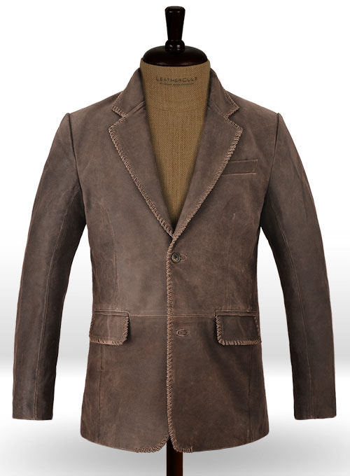 (image for) Vintage Brown Grain Medieval Leather Blazer - Click Image to Close