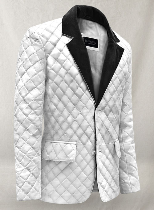 (image for) White Bocelli Tuxedo Quilted Leather Blazer - Click Image to Close