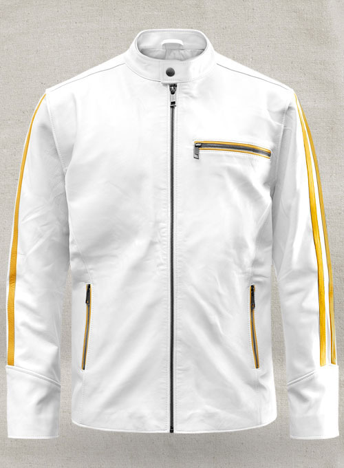 Yellow Stripe Leather Jacket # 100