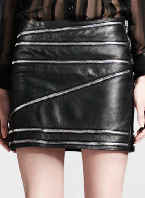 Zig Zag Zipper Leather Skirt - # 448