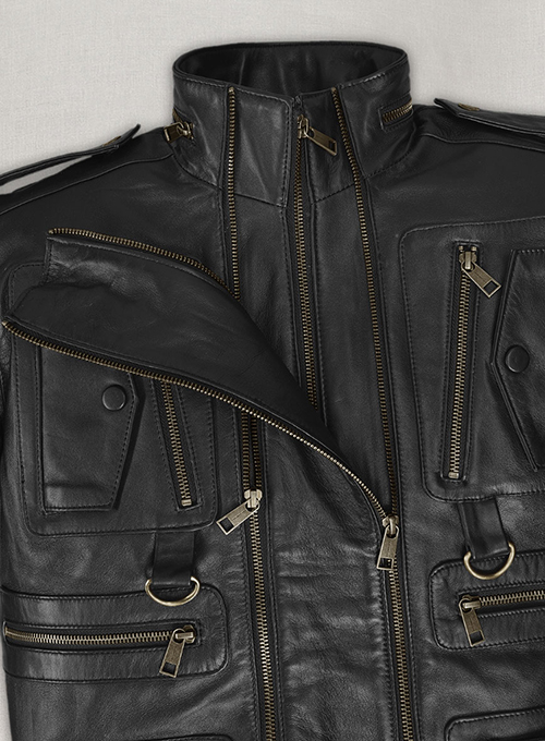 Thick Black Leather Jacket # 641