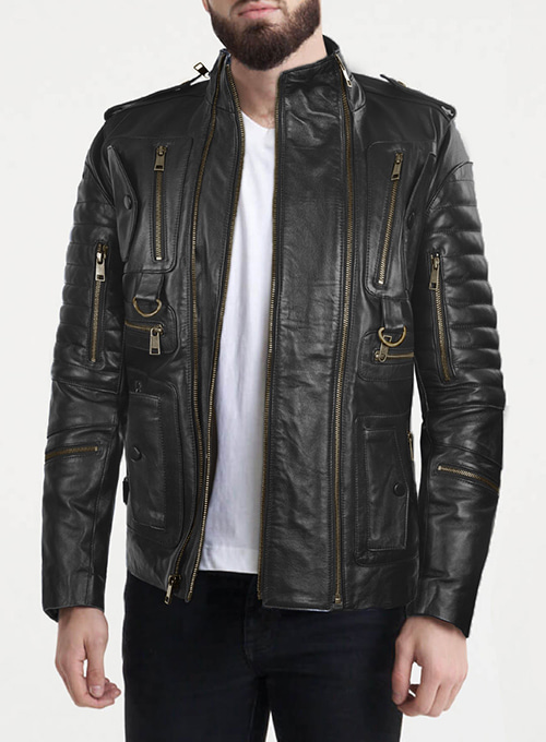 (image for) Thick Black Leather Jacket # 641 - Click Image to Close