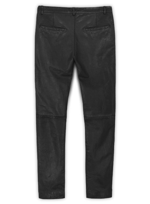 (image for) Soft Sherpa Gray Washed & Wax Leather Trousers - Click Image to Close