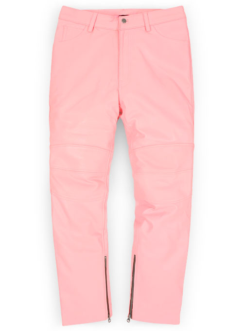 Light Pink Leather Biker Jeans - Style #1 : LeatherCult: Genuine