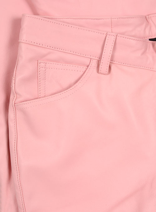 Light Pink Leather Biker Jeans - Style #1