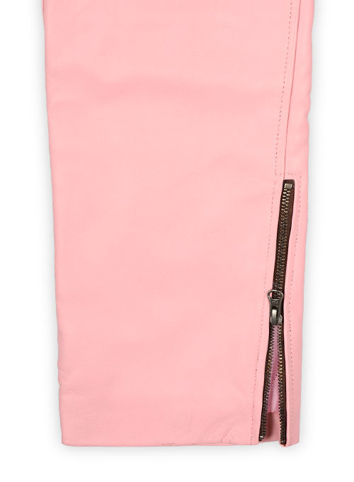  Light Pink Leather Biker Jeans - Style #1