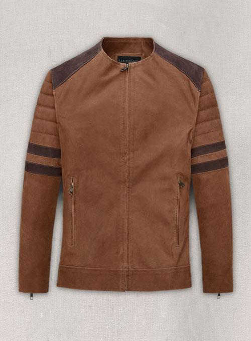 (image for) Light Vintage Tan Hide Leather Fighter T-Shirt Jacket - Click Image to Close