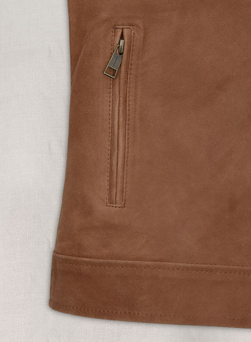 (image for) Light Vintage Tan Hide Leather Fighter T-Shirt Jacket - Click Image to Close