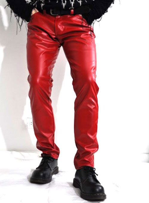 Buy red leather leggings