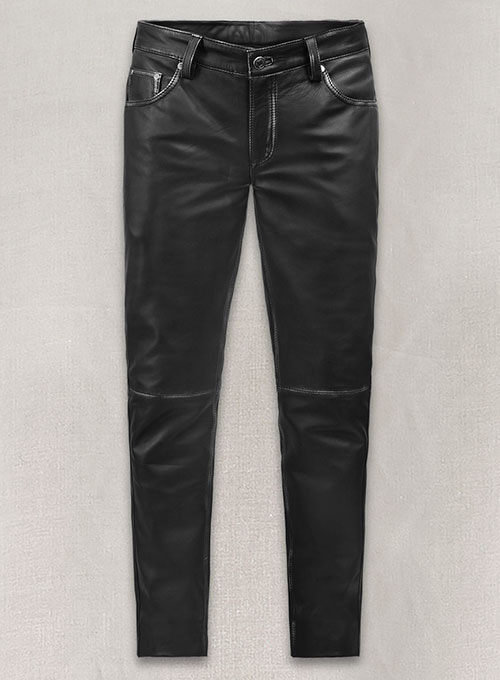 (image for) Rubbed Black Leather Jeans Style - Click Image to Close