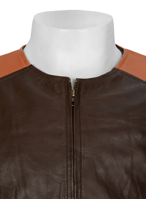 (image for) Wrinkled Brown Leather Fighter T-Shirt Jacket - Click Image to Close