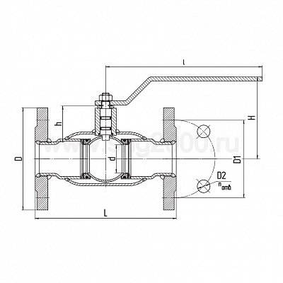 Кран шаровой КШ.Ц.Ф.Energy.600.025.П/П.03 DN 600 мм PN 2,5 МПа в комплекте с ручным редуктором | Фото №3