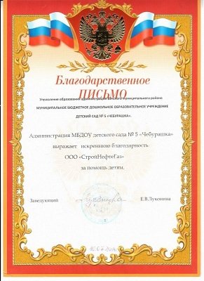 Благодарственное письмо МБДОУ Дет. сад №5