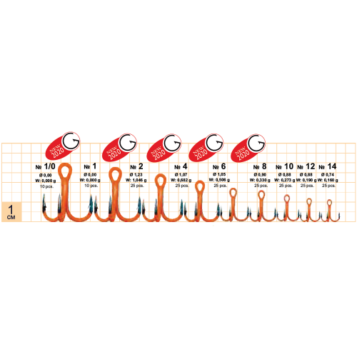 Крючки Gurza-Round treble hook ST-36 UV ORANG №14 BC								