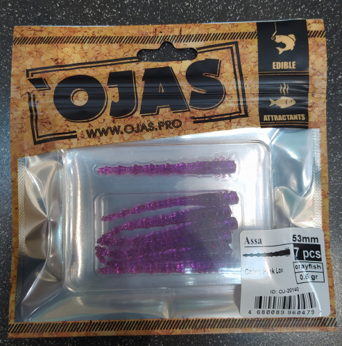 Приманка Assa53, Pink Lox,7шт/пакет+блистер, аромат Рак-рыба,OJAS