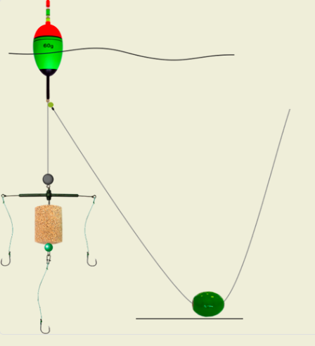 Монтаж на толстолобика №12, EVA-поплавок с усиленным килем 60г, оснастка Т-образная, 3 крючка Iseama