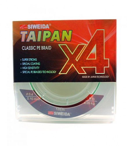 Шнур плетенный SIWEIDA "TAIPAN CLASSIC PE BRAID X4" 0.10mm 135m (#0.4 9lb. 4.05кг, light-green)52791