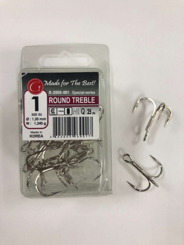 Крючки Gurza-RoundTreble hook № 2/0 Ni (тройник round bend)