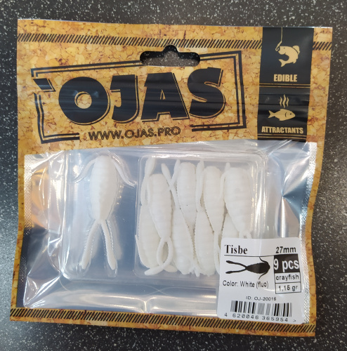 Приманка Tisbе27, White (fluo),9шт/пакет+блистер, аромат Рак-рыба,OJAS