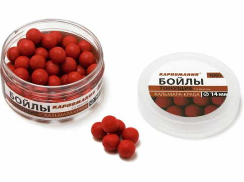 Тонущие бойлы со вкусом Кальмара-Краба 14мм 100г банка		