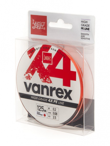 Леска плет. Lucky John Vanrex х4 BRAID Fluo Orange 125/008				