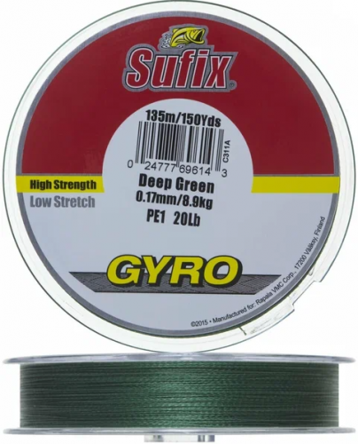 Леска плетеная SUFIX GYRO Braid зеленая 135 м 0.17 мм 8.9 кг				