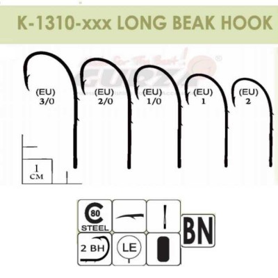 Крючки Gurza-LONG BEAK № 1 BN (12шт/уп) (широкое ухо)												