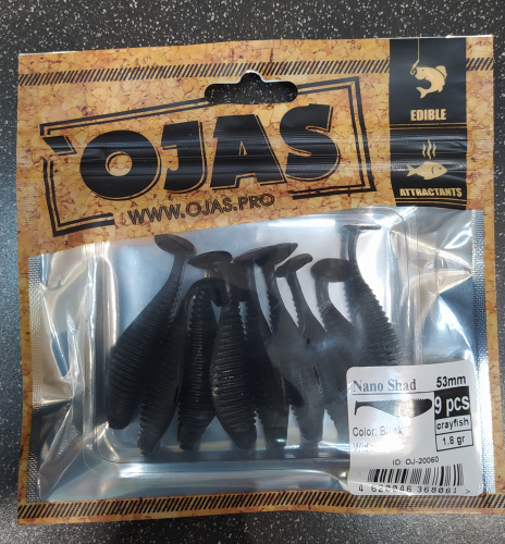 Приманка Nanoshad53, Black  Widow,9шт/пакет+блистер, аромат Рак-рыба,OJAS