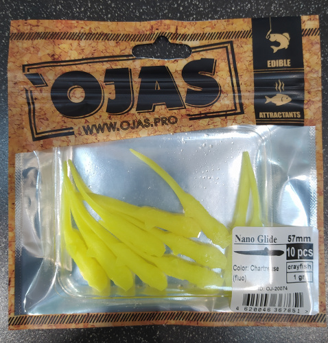 Приманка NanoGlide57, Chartreuse tr,10шт/пакет+блистер, аромат Рак-рыба,OJAS