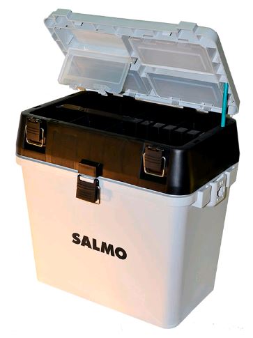 Ящик рыболов. зим. Salmo 2-х ярус.(из 5-ти частей) пласт. 39.5x24.5x38см сер.							