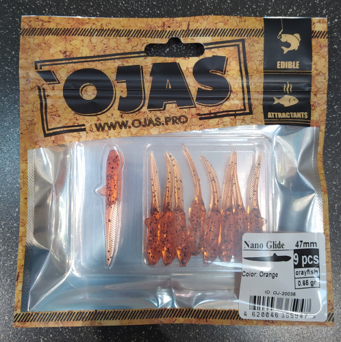Приманка NanoGlide47, Orange,9шт/пакет+блистер, аромат Рак-рыба,OJAS
