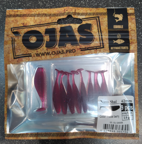 Приманка Nanoshad42, Violet berry,9шт/пакет+блистер, аромат Рак-рыба,OJAS