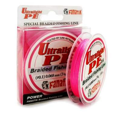 Шнур FANATIK ULTRALIGHT PE X4 100 м. (#0,1) 0.068 mm PINK															