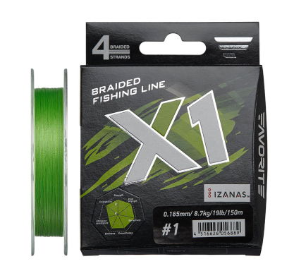 Шнур Favorite X1 PE 4x 150m (light green) #0.5/0.117mm 4.1kg/9lb											