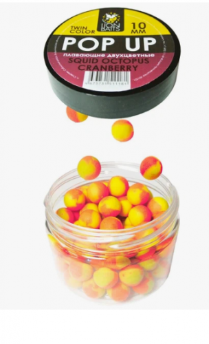 LION BAITS Pop-up Бойлы Двухцветные 10 мм. "Squid Octopus-Cranberry (Осьминог-Клюква)" 0,030 кг.	