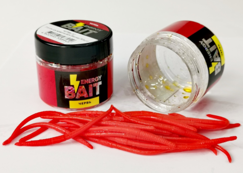 Искусств. насадка "ENERGY BAIT" ЧЕРВЬ (L) 7,6см, цв. красный, ароматизир. (30шт)						
