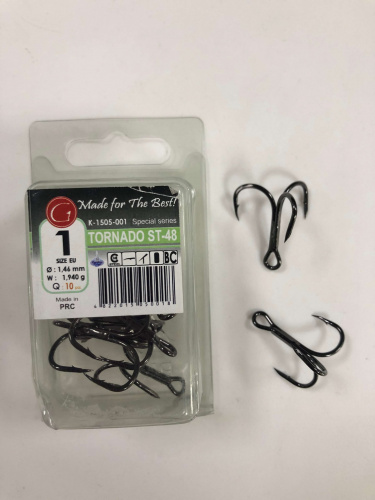 Крючки Gurza-Round treble hook ST-48 TORNADO  № 1/0 BC 