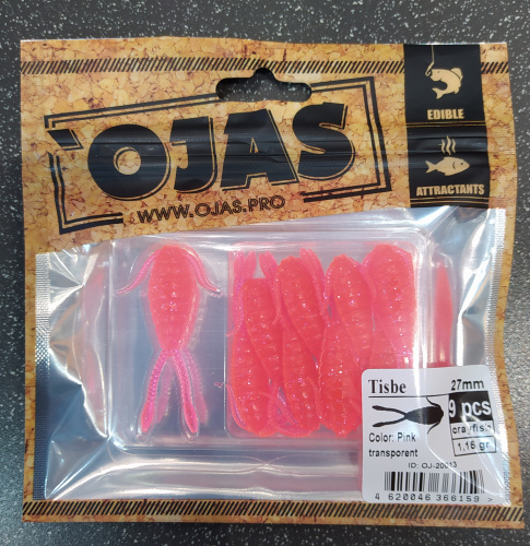 Приманка Tisbе27, Pink tr,9шт/пакет+блистер, аромат Рак-рыба,OJAS