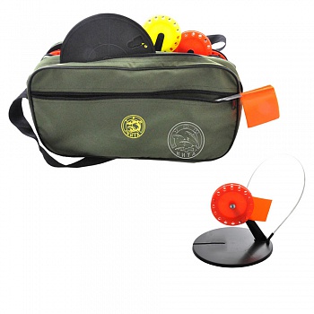 жерлица с угловой стойкой в сумке "Щукарь"с цветными катушками d.85-90