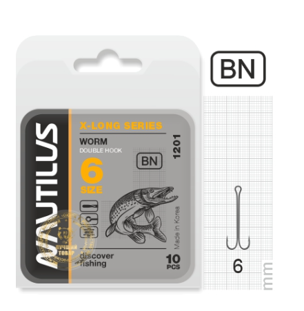 Крючок двойной Nautilus Double XLong series Worm 1201 № 6