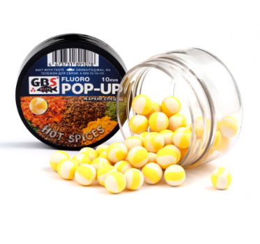 Бойлы POP-UP GBS "HOT SPICES" жёлтый/белый (Острые Специи) ( 8 мм, банка)