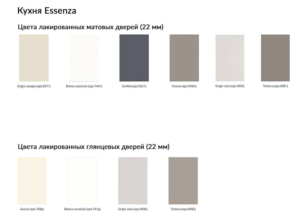 Кухня Essenza цвета лакированных матовых и глянцевых дверей