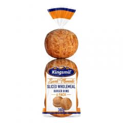 KINGSMIL WHOLEMEAL SLICED BURGER BUNS 6'S 380G - Bulkbox Wholesale