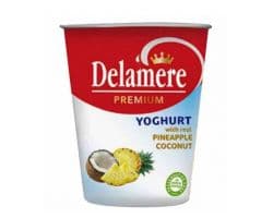 DELAMERE PREMIUM PINEAPPLE & COCONUT FRUIT YOGHURT CUP  250G - Bulkbox Wholesale