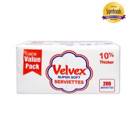 Velvex White Plain Serviettes 15x200 Sheets - Bulkbox Wholesale