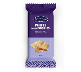 Dairyland White with Cookies Chocolate 12x80g - Bulkbox Wholesale