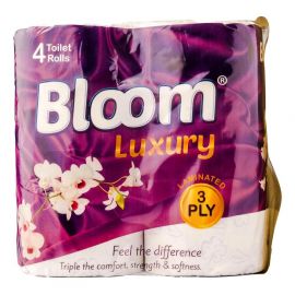Bloom Luxury 3 Ply white Toilet Roll 12x4Pack - Bulkbox Wholesale