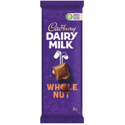 CADBURY WHOLE NUT CHOCOLATE 6X80G - Bulkbox Wholesale