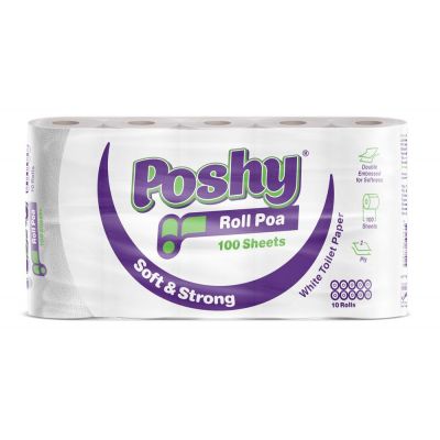 POSHY ROLL POA TOILET TISSUE UNWRAPPED WHITE 10S - Bulkbox Wholesale