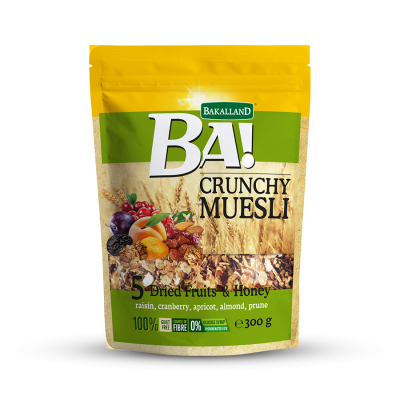 BAKALLAND-BA! CRUNCHY MUESLI 5 DRIED FRUITS 4X300G - Bulkbox Wholesale